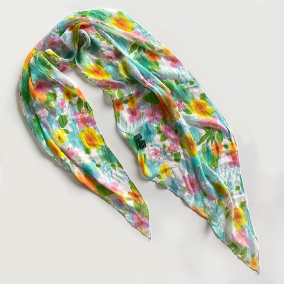 Lauren Ralph Lauren Blue Green Pink Spring Floral 100% Silk Oblong Scarf 66" - Picture 4 of 6